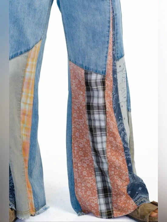 🆕 Three Bird Nest Magnolia Patchwork Flare Women’s Jeans - Picture 5 of 11
